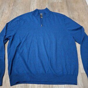 Mens Store Bloomingdales Blue Merino Wool Quarter-Zip Sweater Size XL